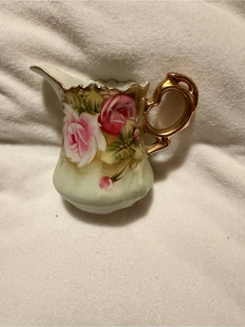 Lefton Floral Porcelain Creamer Pitcher in Pink and Gold